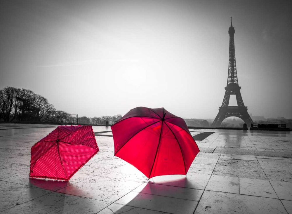 Two Umbrellas in front of the Eiffel tower, Paris, France art print by Assaf Frank for $57.95 CAD