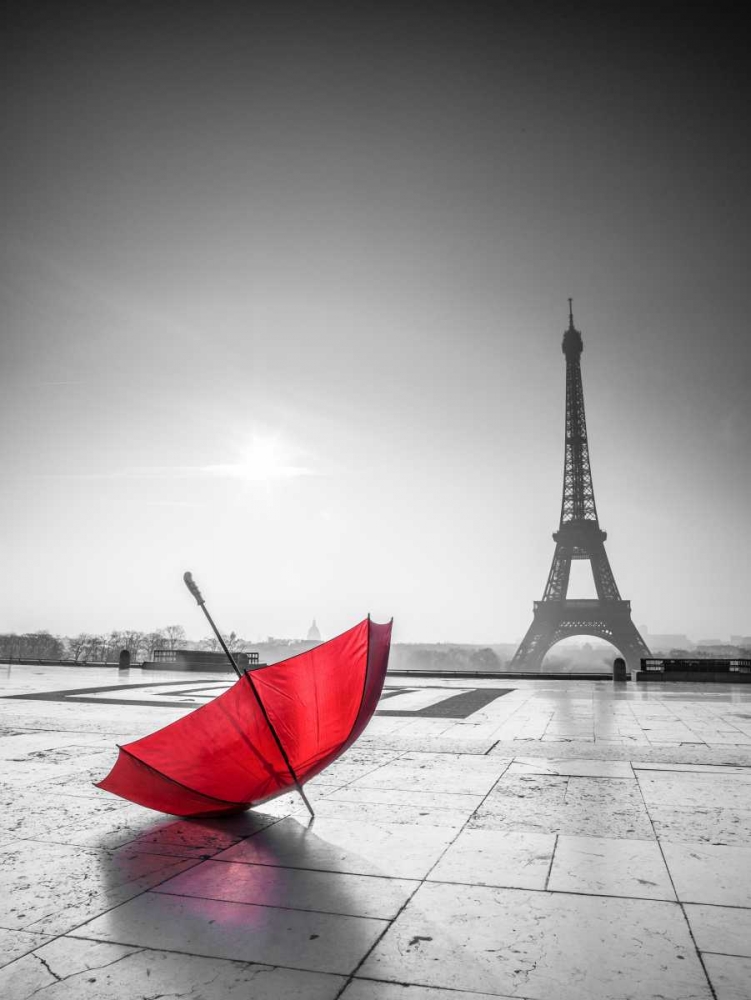 Umbrella in front of the Eiffel tower, Paris, France art print by Assaf Frank for $57.95 CAD