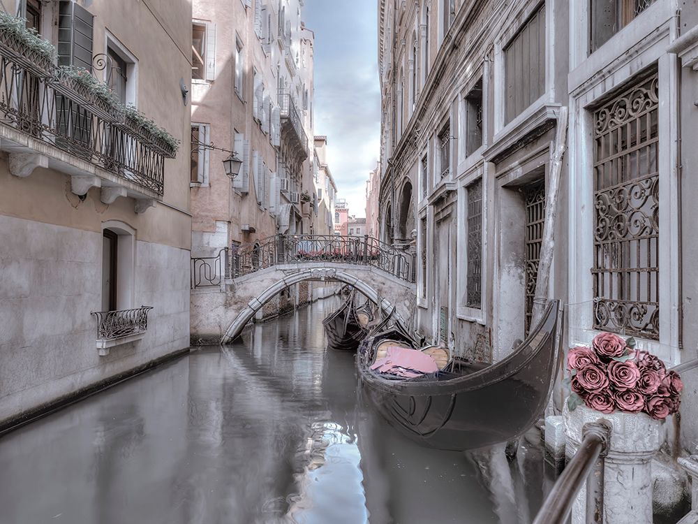 Bunch of roses on bridge over narrow canal - Venice - Italy art print by Assaf Frank for $57.95 CAD