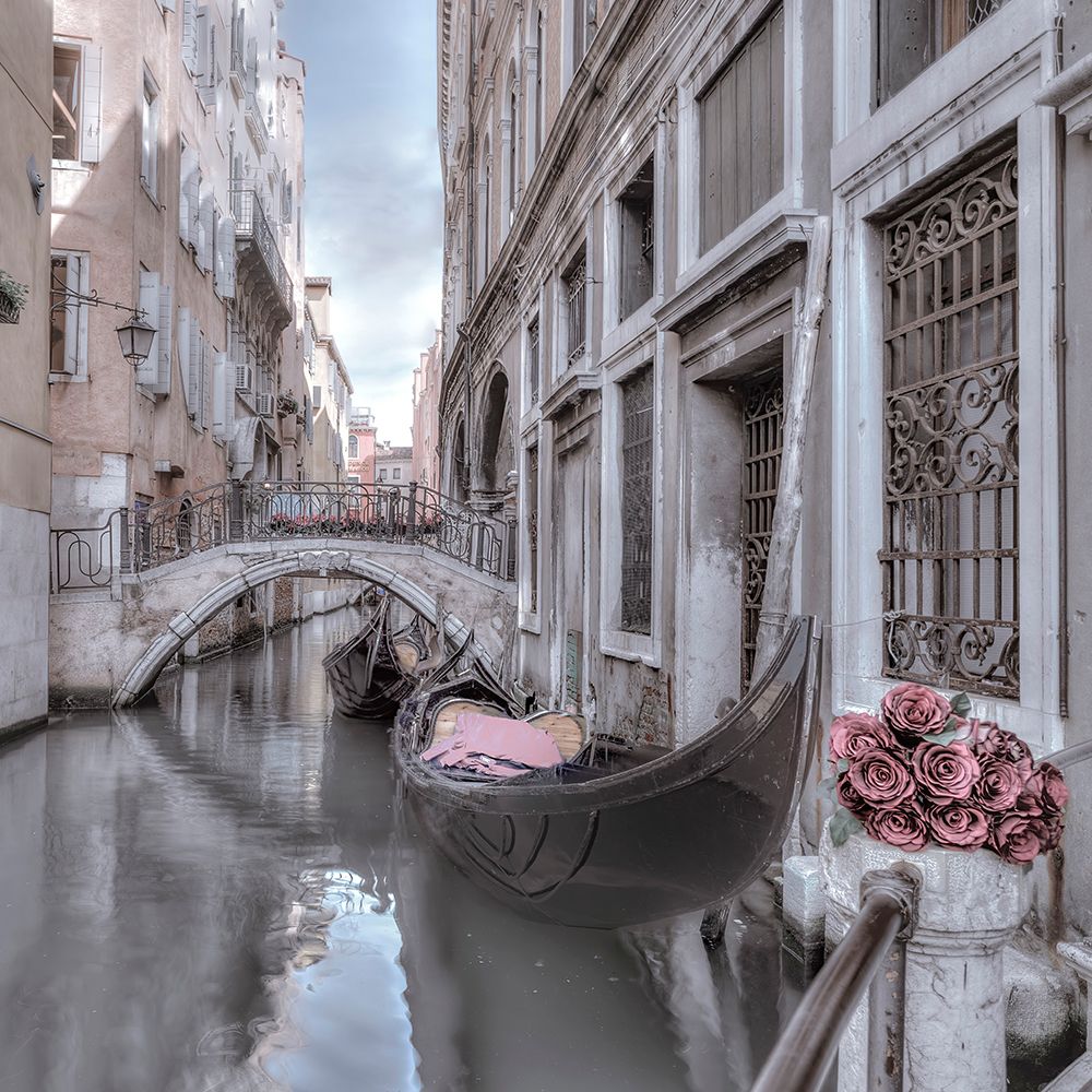 Bunch of roses on bridge over narrow canal - Venice - Italy art print by Assaf Frank for $57.95 CAD