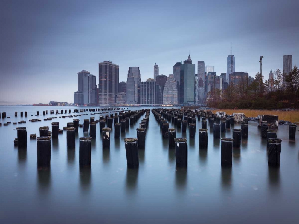 Lower Manhattan Skyline with pier pilings in east river, New York, USA art print by Assaf Frank for $57.95 CAD