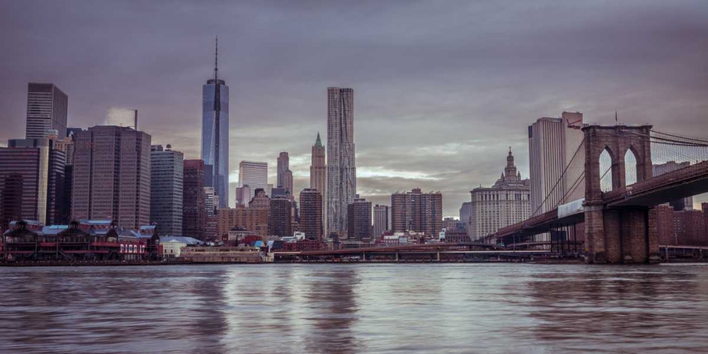 Lower Manhattan skyline with Brooklyn Bridge, New York art print by Assaf Frank for $57.95 CAD