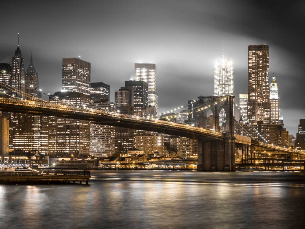 Evening shot of Brooklyn Bridge with Lower Manhattan skyline, New York art print by Assaf Frank for $57.95 CAD