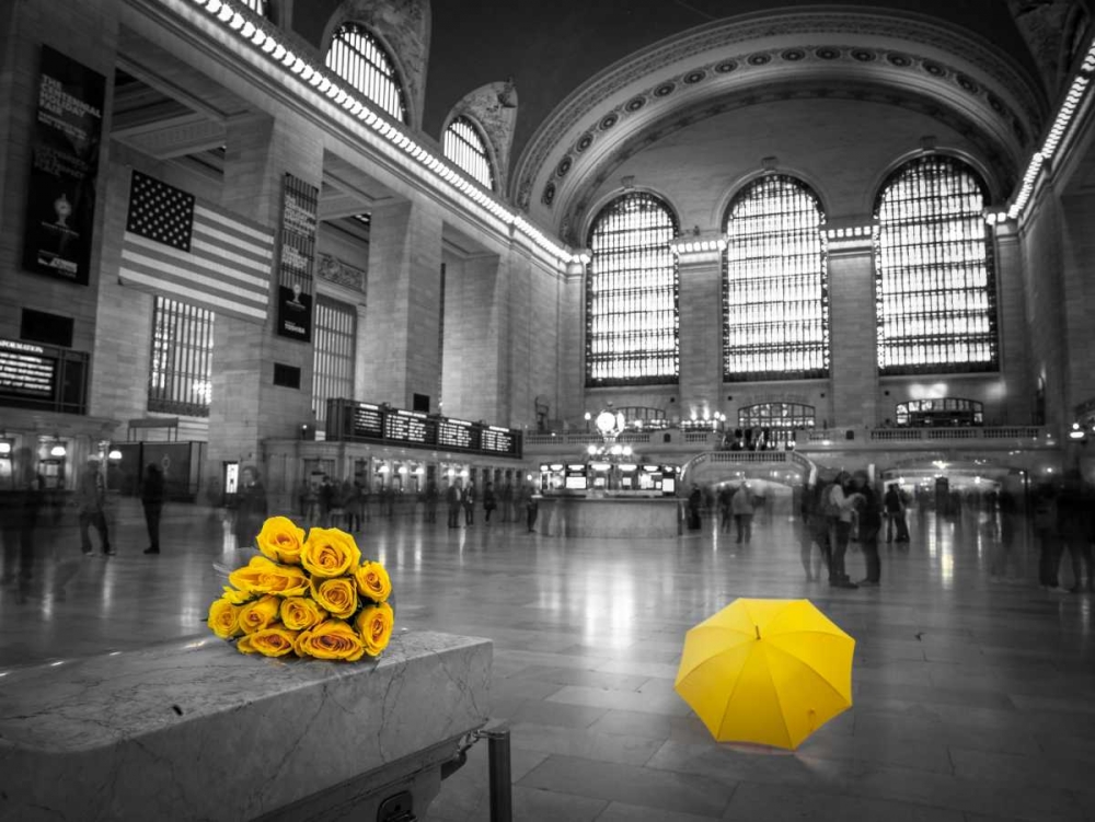 Bunch of yellow roses and umbrella in Grand Central Terminal, New York art print by Assaf Frank for $57.95 CAD