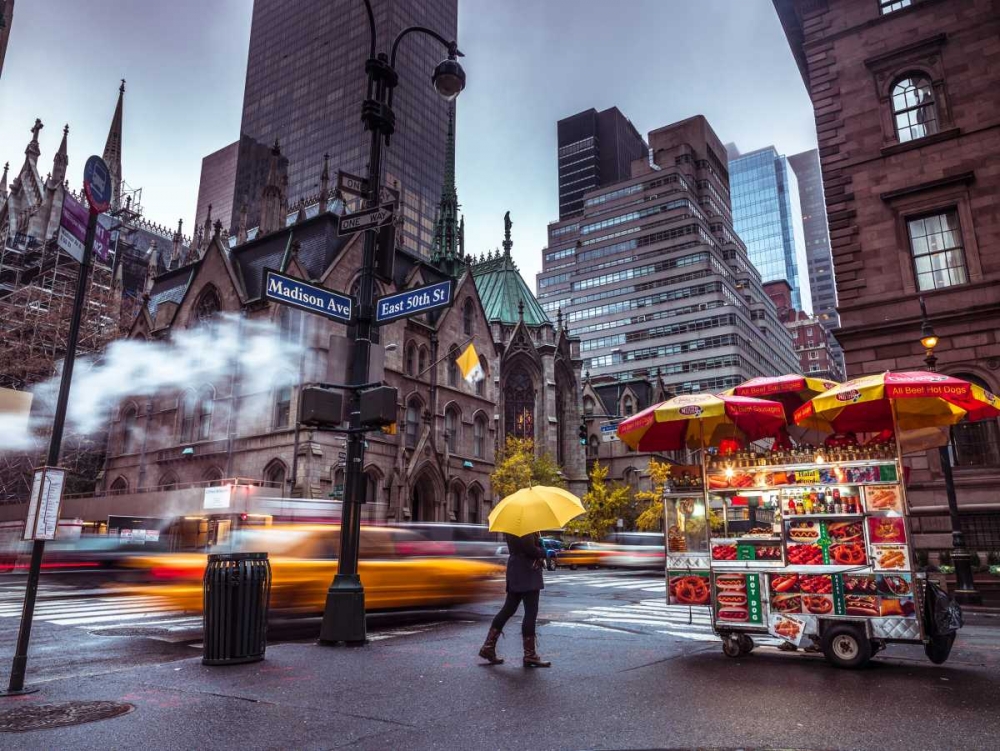 Tourist with umbrella on streets of Lower Manhattan, New York art print by Assaf Frank for $57.95 CAD