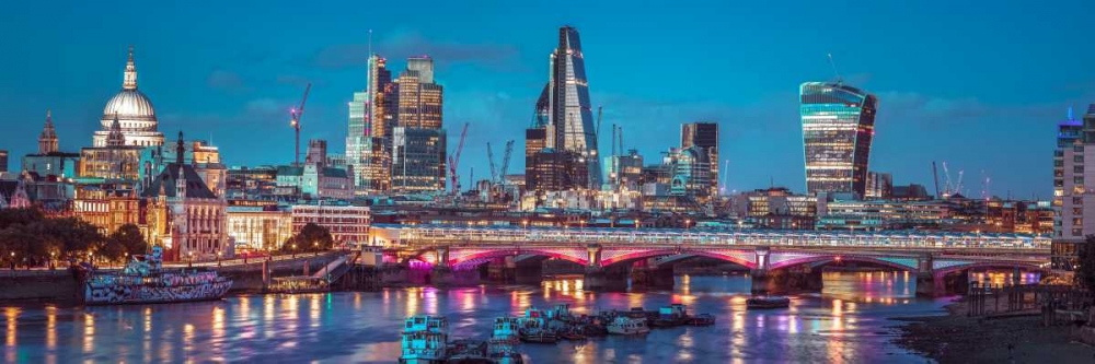 Evening view of Blackfriars Bridge over River Thames with London skyline, FTBR-1853 art print by Assaf Frank for $57.95 CAD