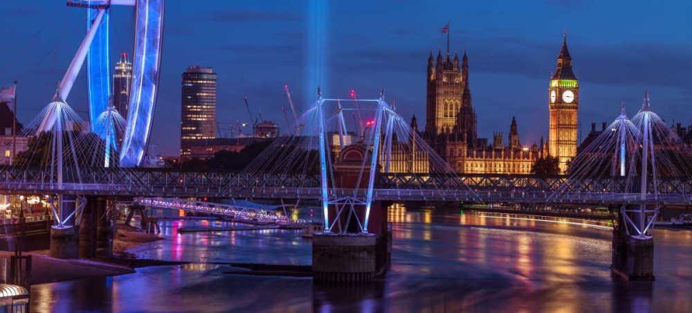 Night view of the London Eye, Golden Jubilee bridge and Westminster, London, UK art print by Assaf Frank for $57.95 CAD