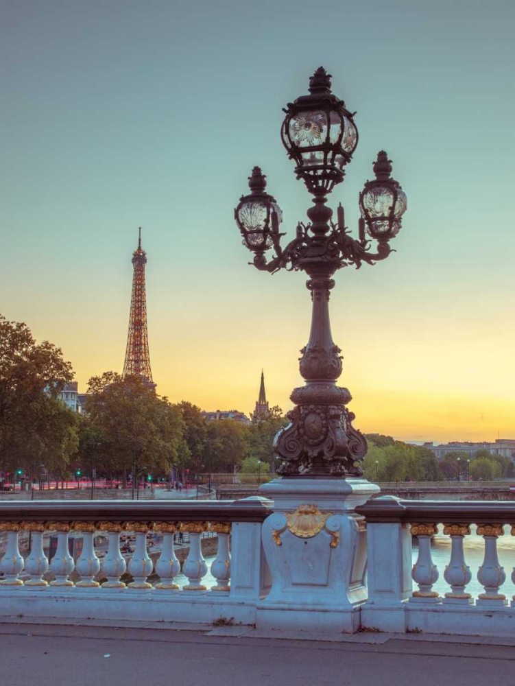 Street light on a bridge with Eiffel Tower in bakcground, Paris, France art print by Assaf Frank for $57.95 CAD