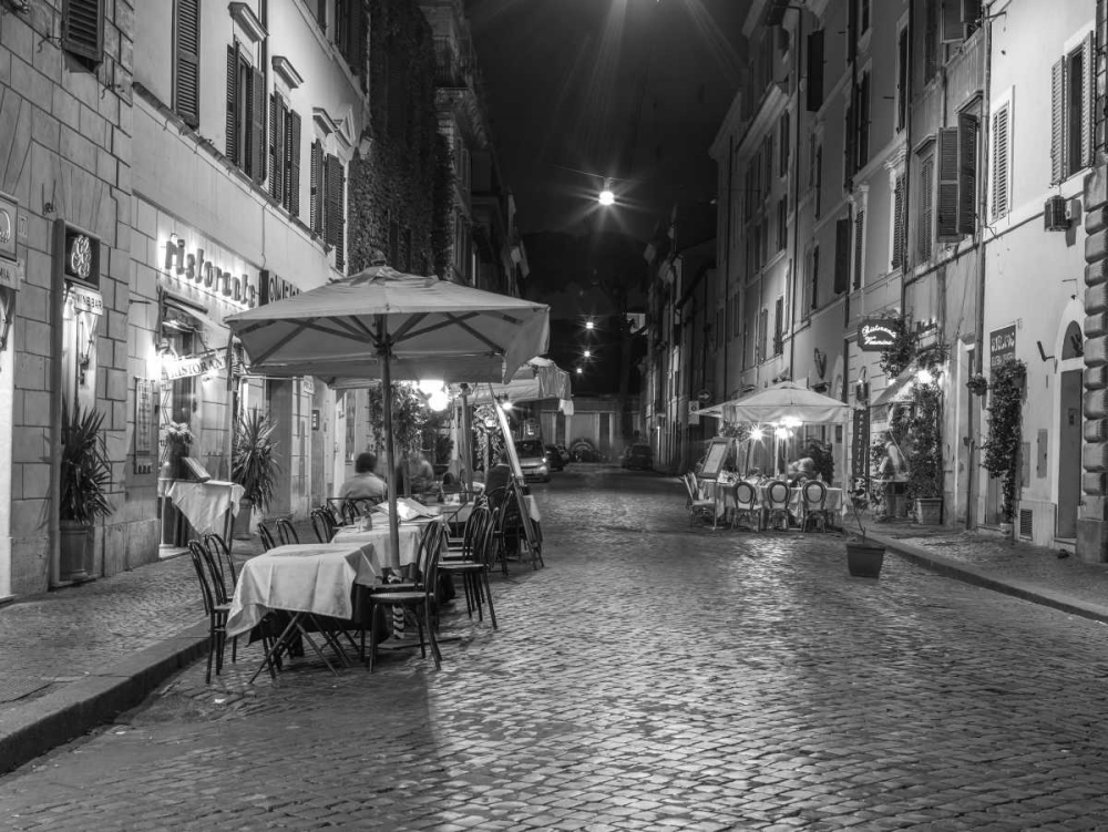 Sidewalk cafe on narrow streets of Rome, Italy art print by Assaf Frank for $57.95 CAD