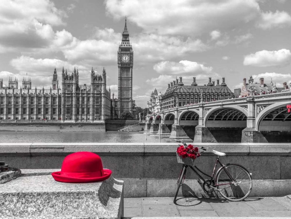 Red hat and bicycle on Thames promenade, London, UK art print by Assaf Frank for $57.95 CAD