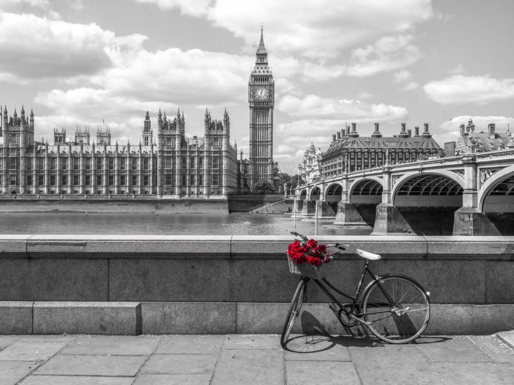 Bunch of Roses on a bicycle agaisnt Westminster Abby, London, UK art print by Assaf Frank for $57.95 CAD
