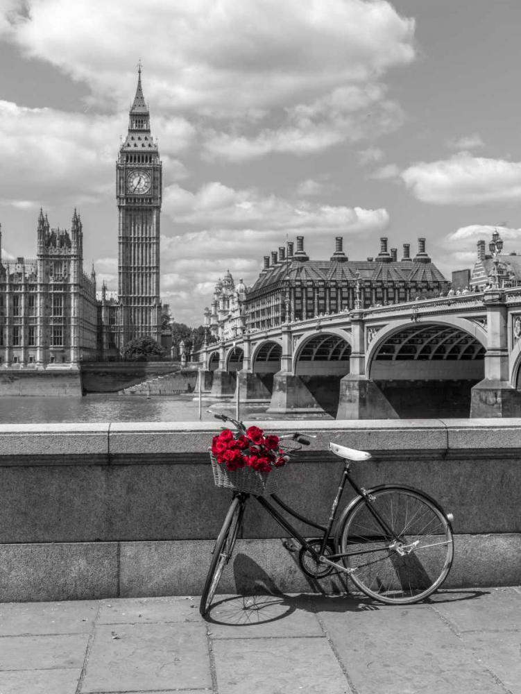 Bunch of Roses on a bicycle agaisnt Westminster Abby, London, UK art print by Assaf Frank for $57.95 CAD