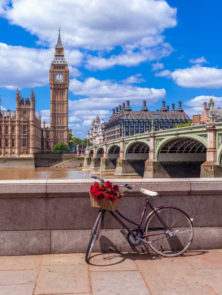 Bunch of Roses on a bicycle agaisnt Westminster Abby, London, UK art print by Assaf Frank for $57.95 CAD