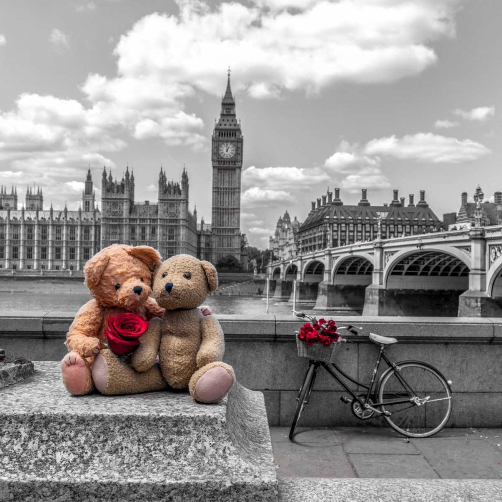Teddy Bears with red rose agasint Westminster Abby, London, UK art print by Assaf Frank for $57.95 CAD