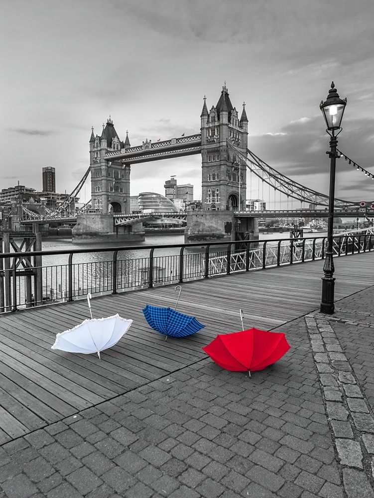 Colorful umbrellas on promenade near Tower bridge-London-UK art print by Assaf Frank for $57.95 CAD