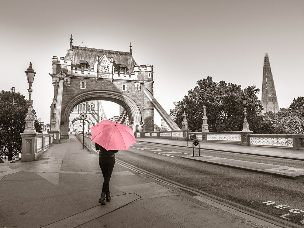 Lady with a pink umbrella, Tower bridge, London art print by Assaf Frank for $57.95 CAD