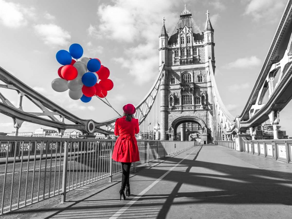 Tourist with colorful balloons on Tower Bridge, London, UK art print by Assaf Frank for $57.95 CAD