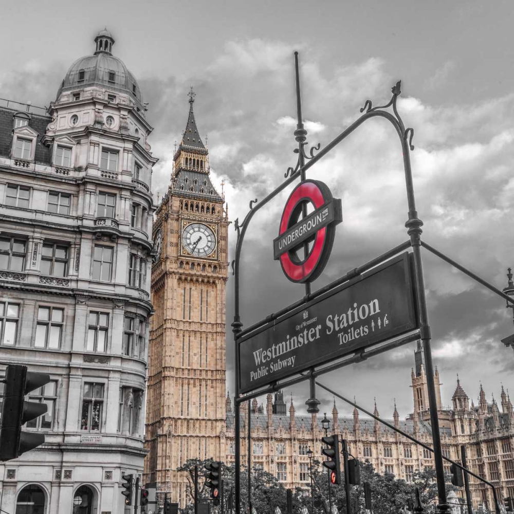 Westminster subway station signboard with Big Ben, London, UK, FTBR-1918 art print by Assaf Frank for $57.95 CAD