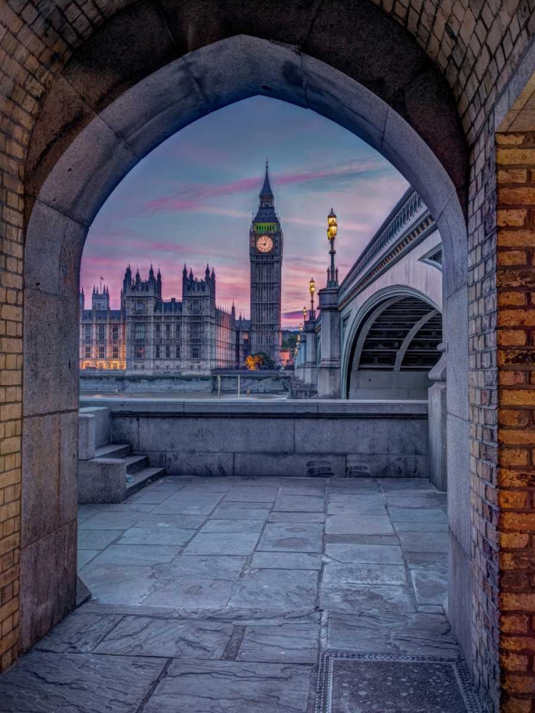 View of Westminster Abby and Big Ben from Thames promenade arch, London, UK art print by Assaf Frank for $57.95 CAD