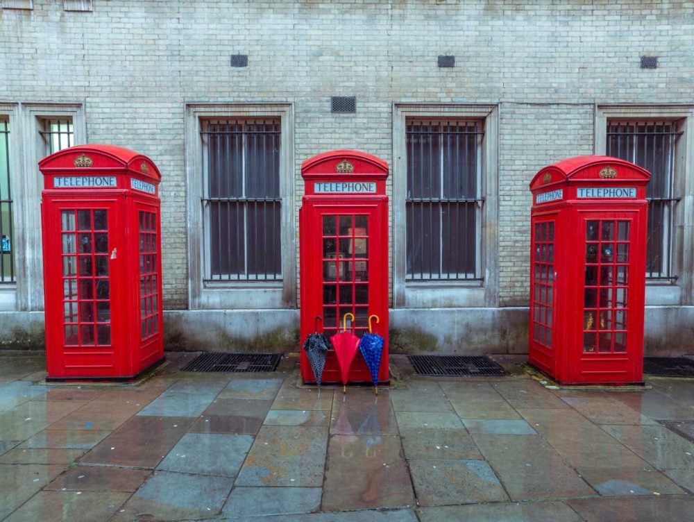 Telephone boxes with umbrellas art print by Assaf Frank for $57.95 CAD