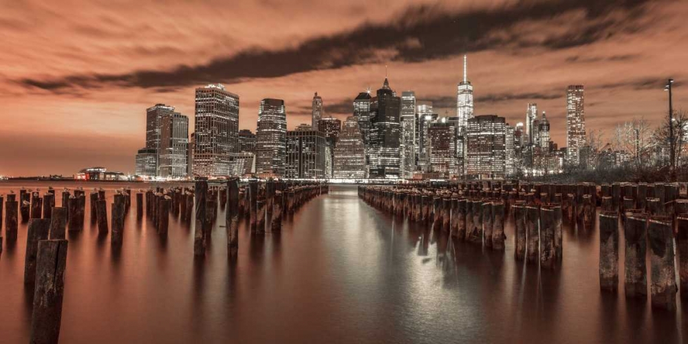 Manhattan skyline with rows of groynes in foreground, New York art print by Assaf Frank for $57.95 CAD