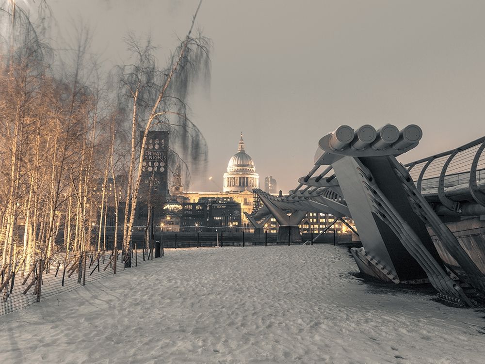 St Pauls Cathedral and Millennium Bridge in snow-London-UK art print by Assaf Frank for $57.95 CAD