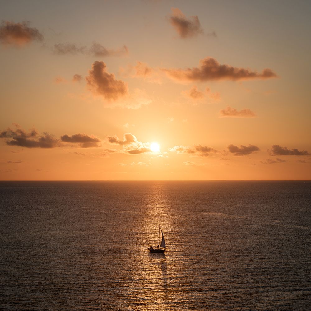 Sunset over the ocean with a sailboat, Barbados art print by Assaf Frank for $57.95 CAD