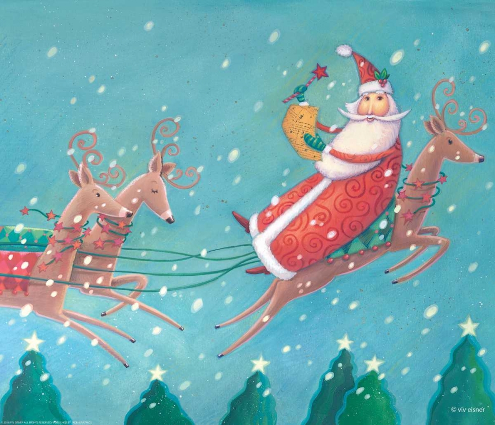 Teal Santa art print by Viv Eisner for $57.95 CAD