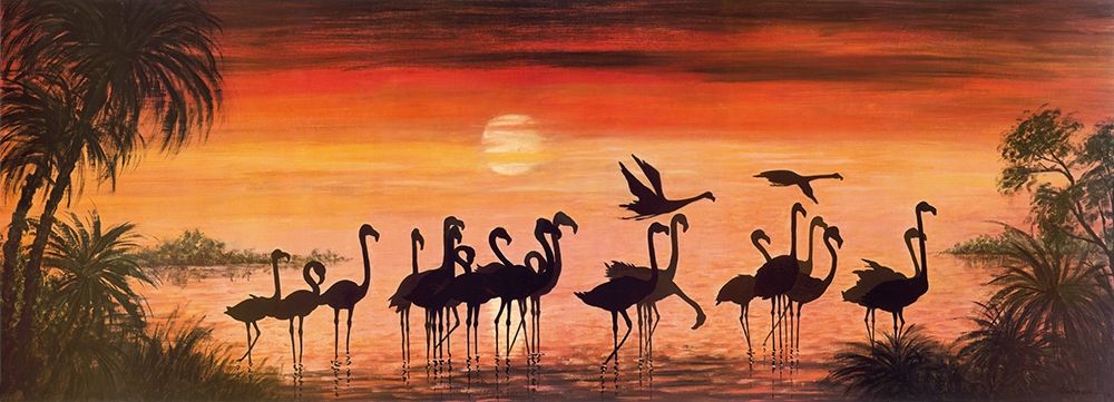 FLAMINGOS IN THE SUNSET art print by Werner for $57.95 CAD