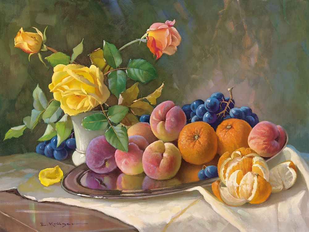 YELLOW ROSE AND FRUITS art print by E. Krueger for $57.95 CAD