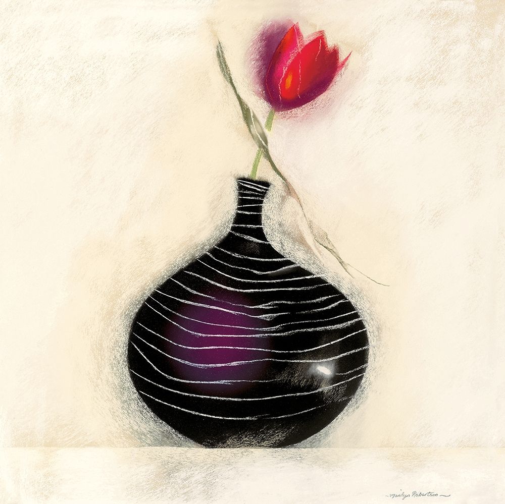 TULIP IN BLACK VASE I art print by Marilyn Robertson for $57.95 CAD