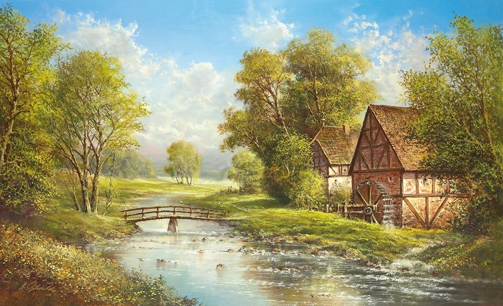 MILL AT THE RIVER art print by Helmut Glassl for $57.95 CAD