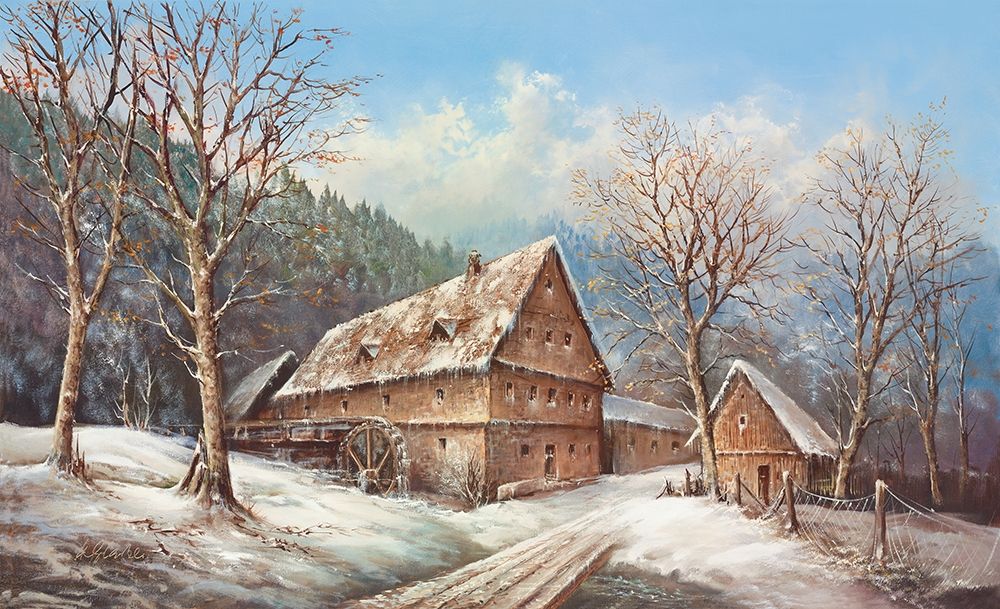 ROMANTIC MILL IN WINTER art print by Helmut Glassl for $57.95 CAD