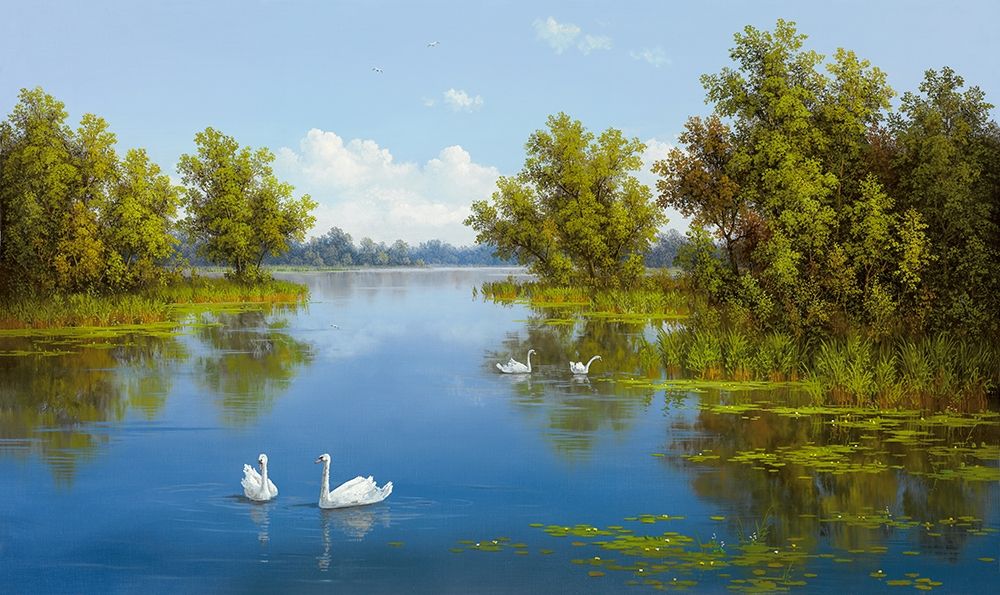 RIVER WITH SWANS I art print by Slava for $57.95 CAD