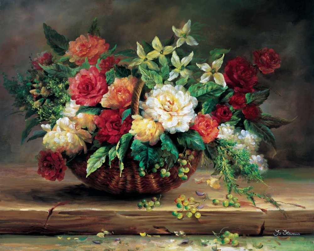 Flowers in basket art print by Jo Stevens for $57.95 CAD