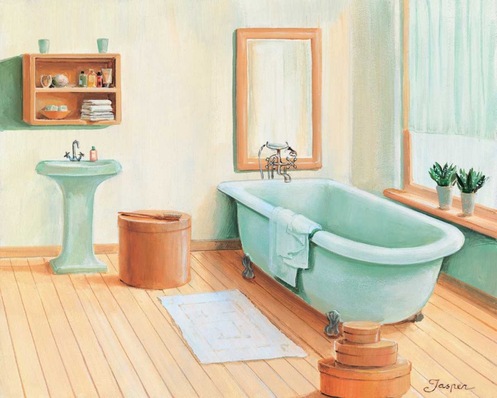 Bathroom in green I art print by Jasper for $57.95 CAD
