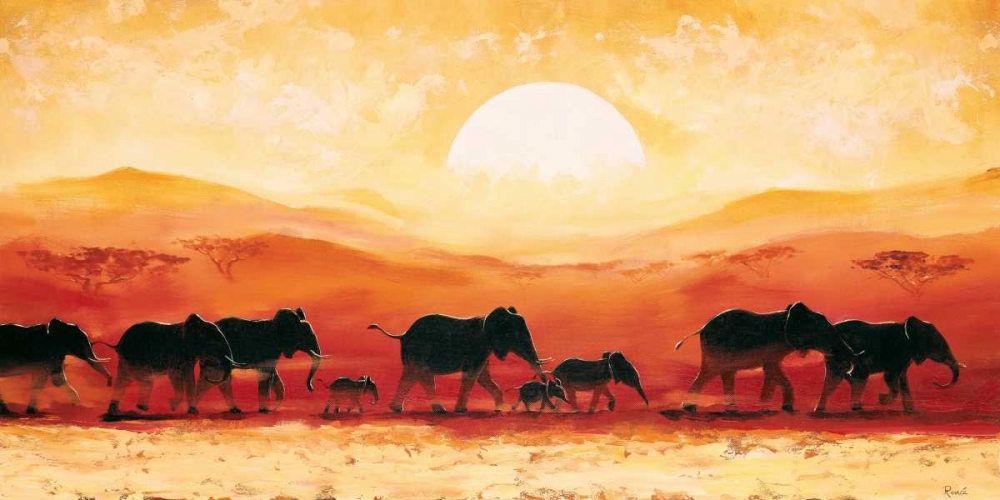 Elephants in sunset art print by Renee for $57.95 CAD