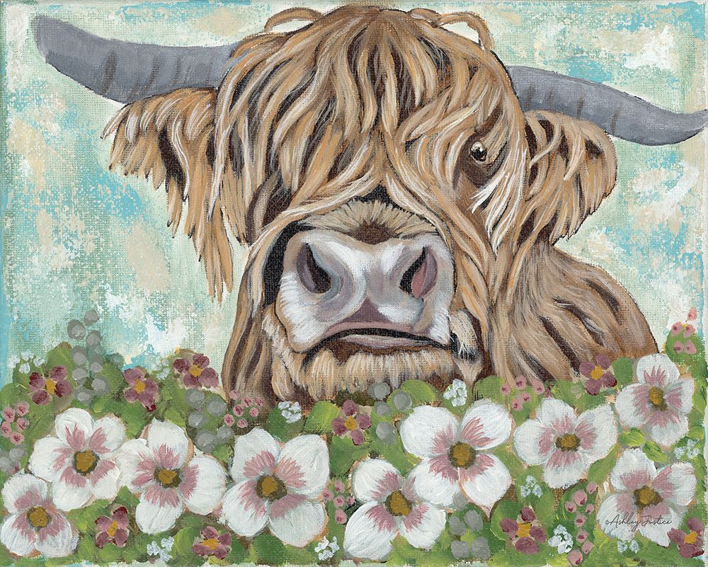 Floral Highland Cow art print by Ashley Justice for $57.95 CAD