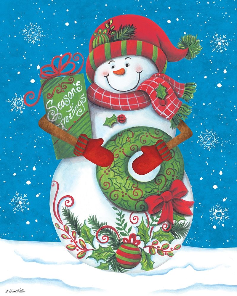 Snowman with Wreaths art print by Diane Kater for $57.95 CAD