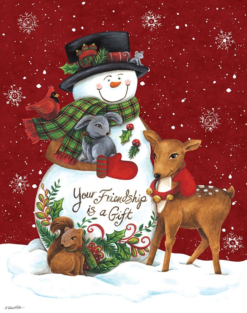 Snowman with Deer art print by Diane Kater for $57.95 CAD
