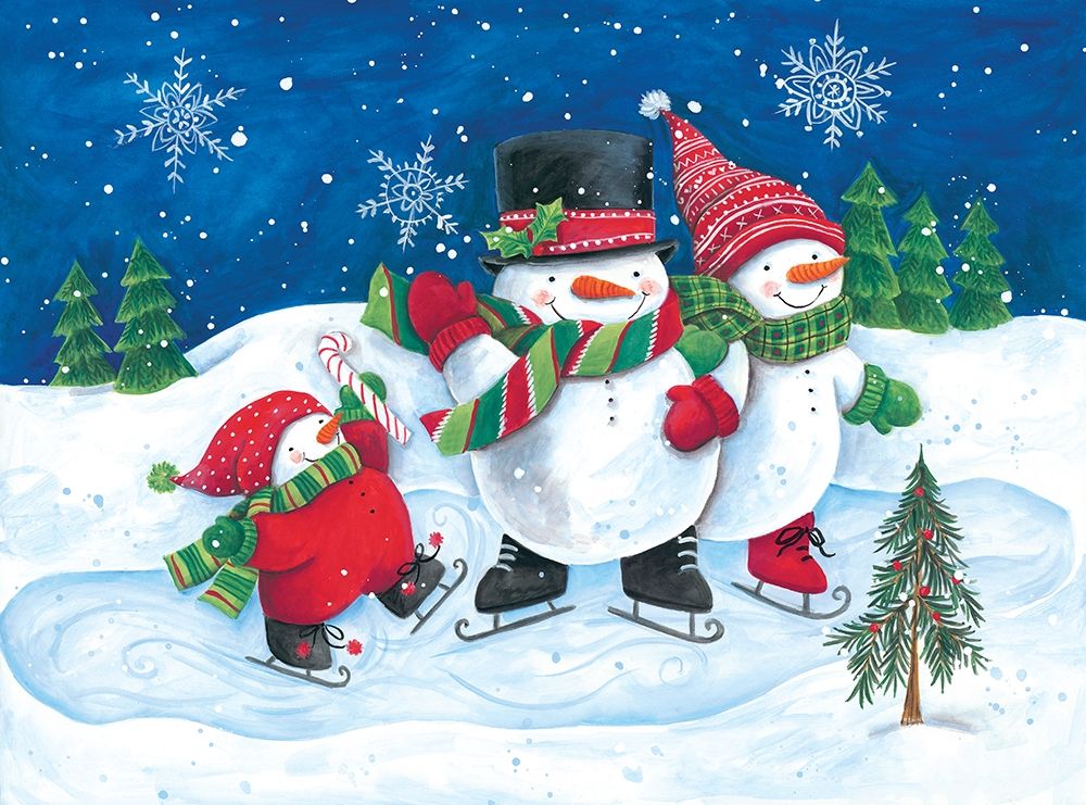 Happy Snowmen Family on Skates art print by Diane Kater for $57.95 CAD