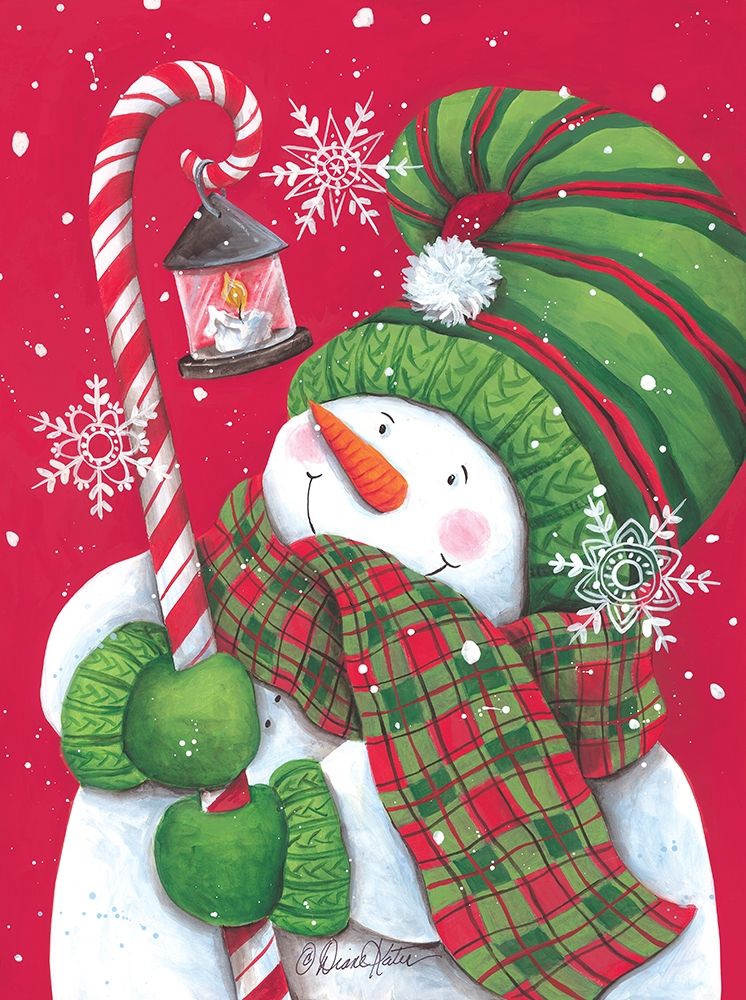 Snowman with Candy Cane Light art print by Diane Kater for $57.95 CAD