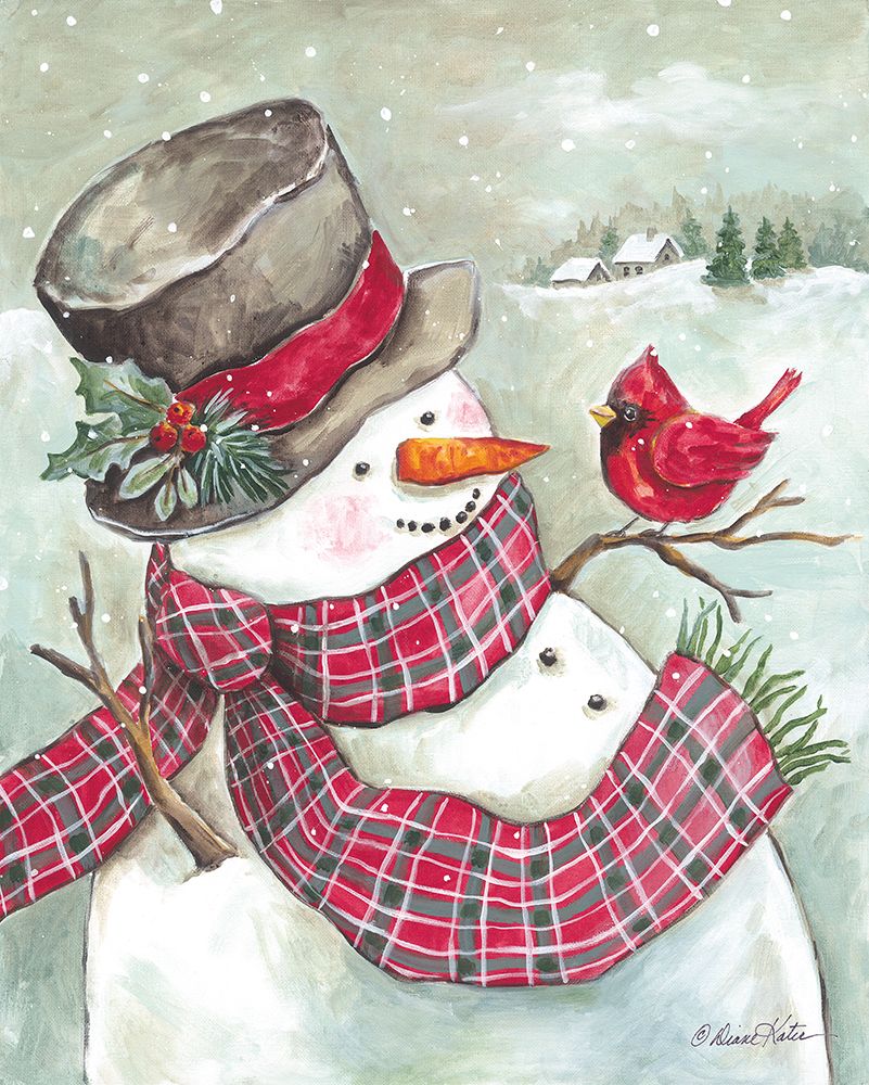 Snowman and Cardinal Friends art print by Diane Kater for $57.95 CAD
