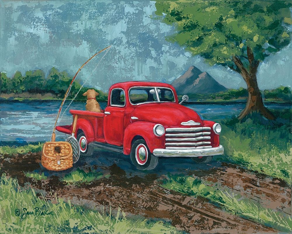 Red Truck Fishing Buddy art print by Sara Baker for $57.95 CAD