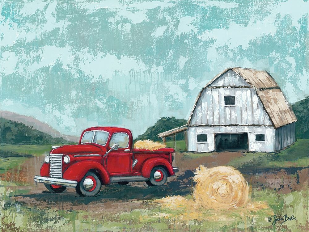Red Truck at the Barn art print by Sara Baker for $57.95 CAD