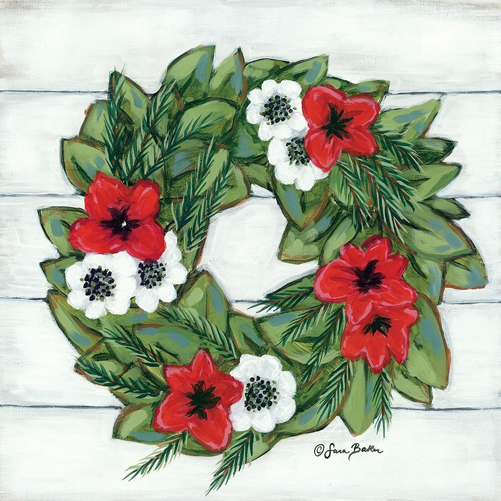 Magnolia Winter Wreath art print by Sara Baker for $57.95 CAD