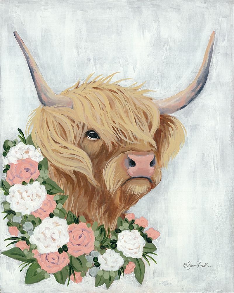 Floral Highlander Cow art print by Sara Baker for $57.95 CAD
