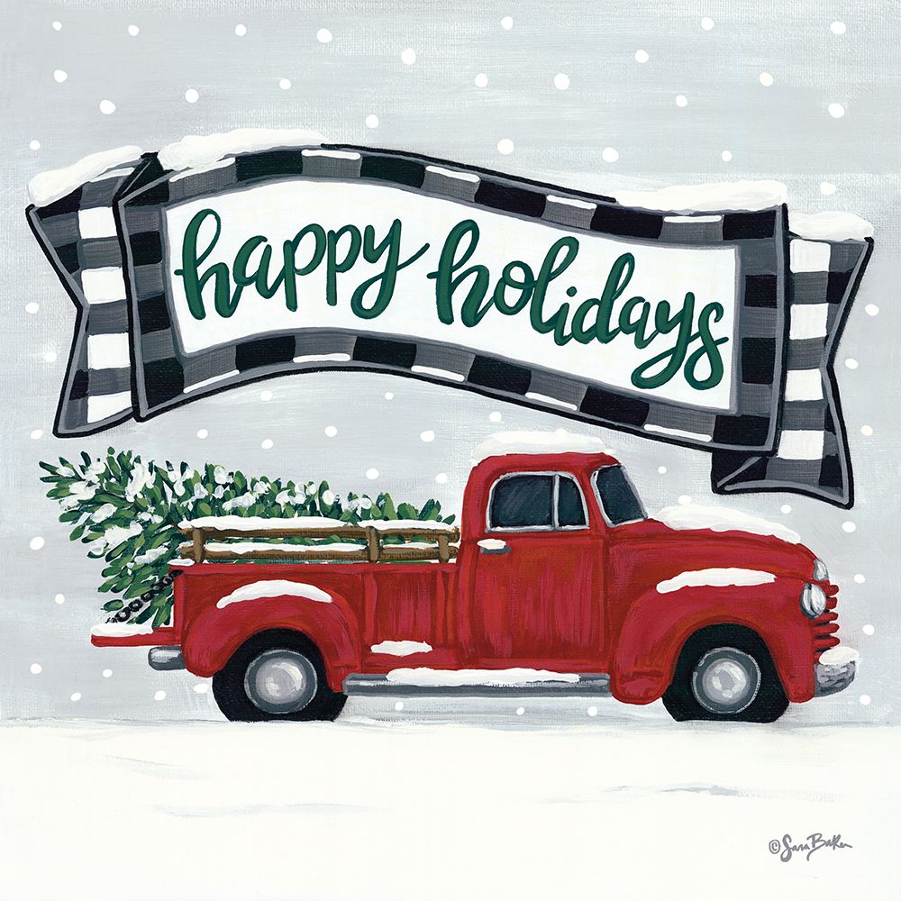 Happy Holidays Red Truck art print by Sara Baker for $57.95 CAD