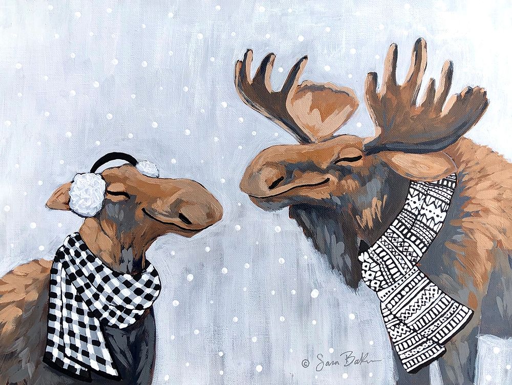 Winter Moose Kisses art print by Sara Baker for $57.95 CAD
