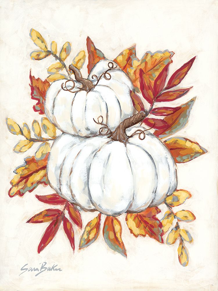 White Pumpkin Fall Foliage art print by Sara Baker for $57.95 CAD